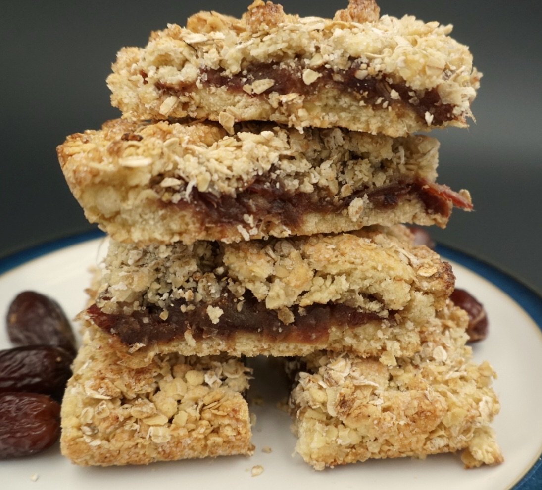 A stack of homemade date and oat slices