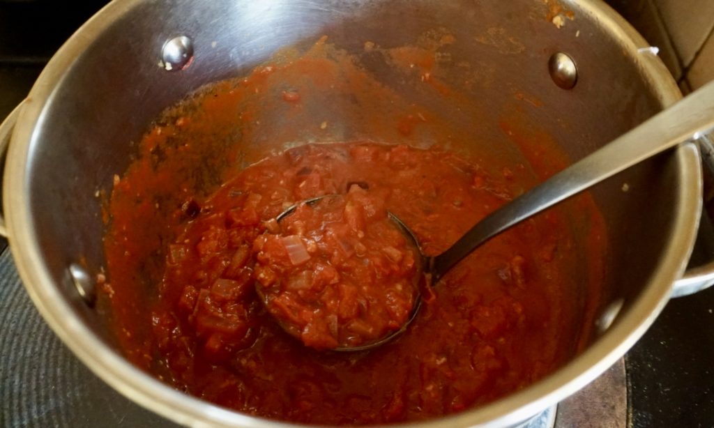 Preparing the pasta sauce
