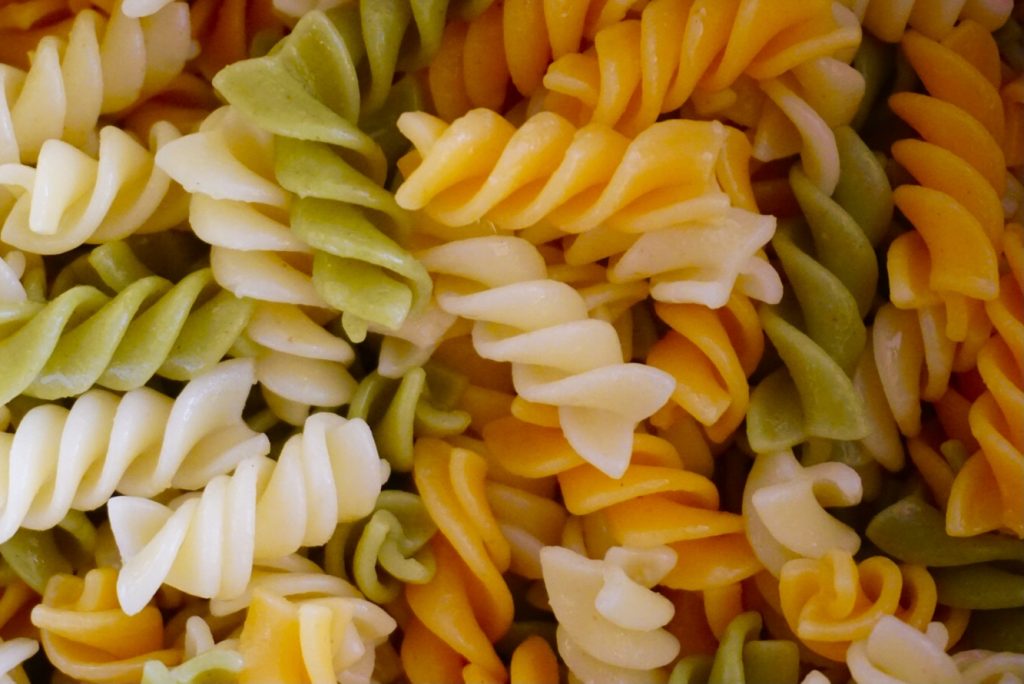 Cooked tricolor pasta spirals
