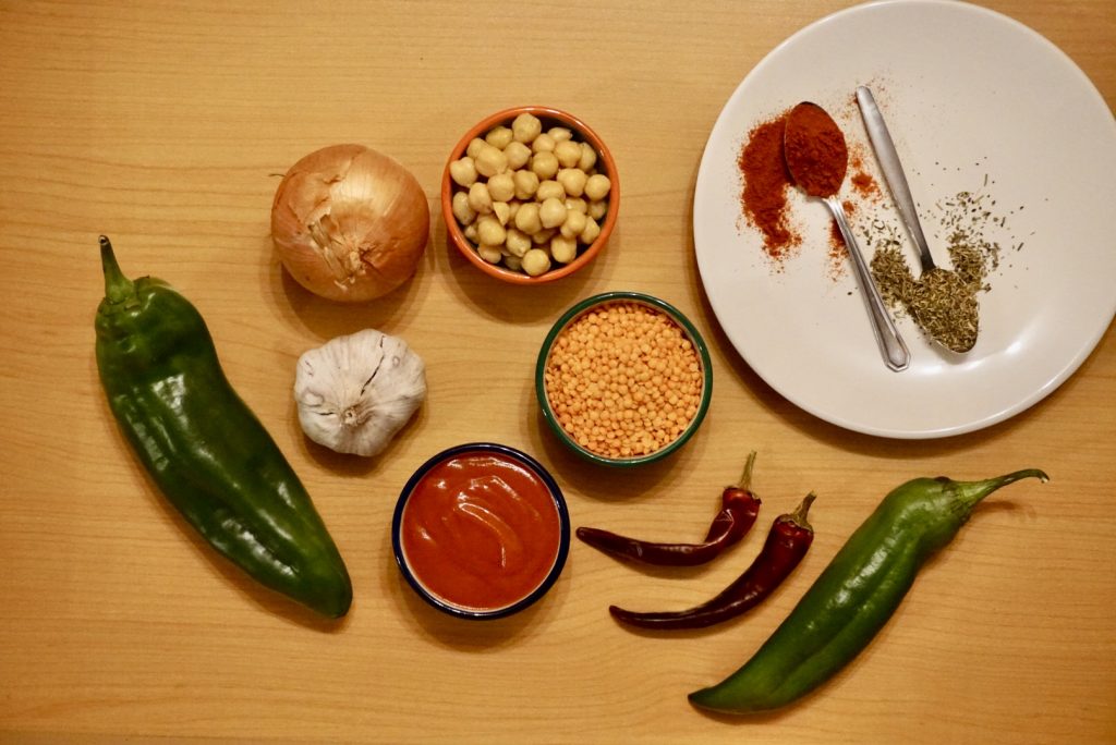 Ingredients for spicy lentils with chick peas