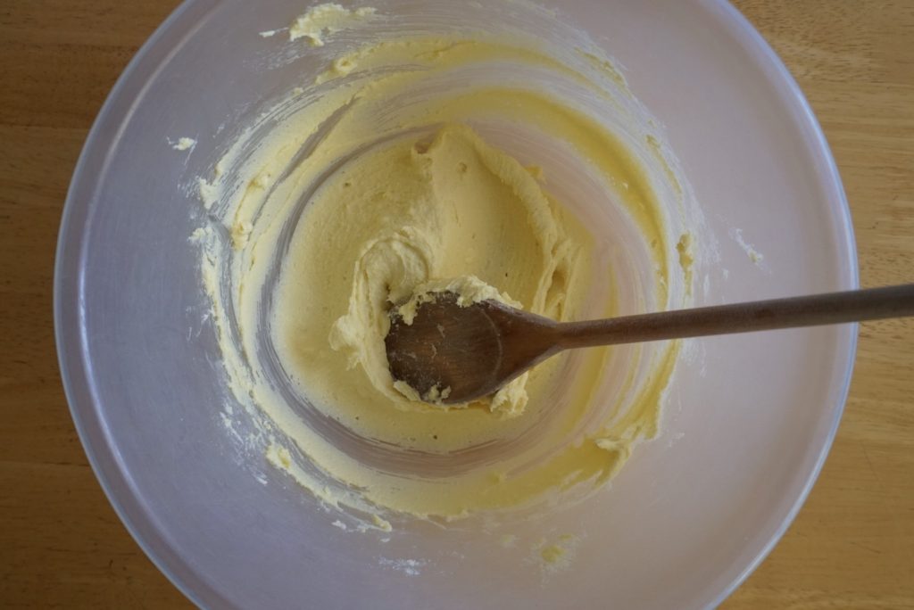 A bowl containing baking ingredients. 