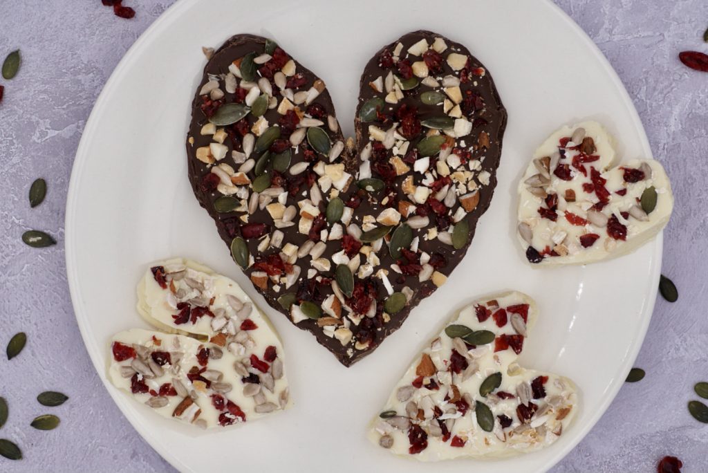 Valentine chocolate bark hearts