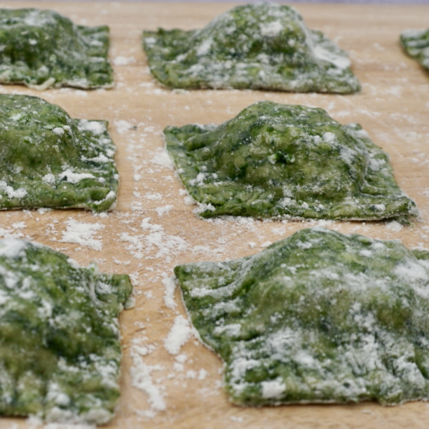 Cheese and spinach ravioli