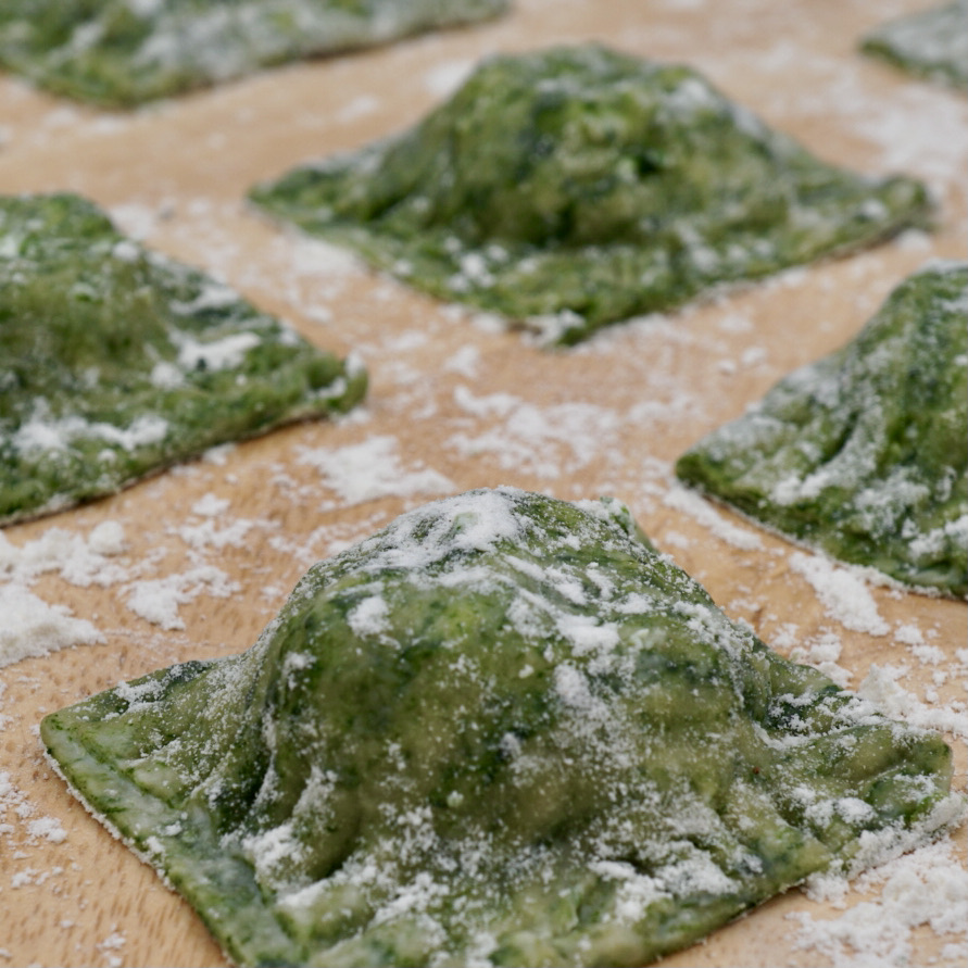 Cheese and spinach ravioli