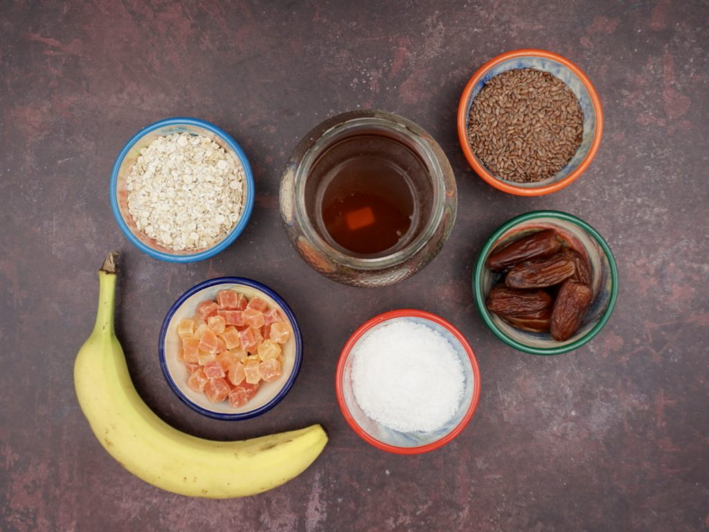 Ingredients for tropical fruit energy snacks