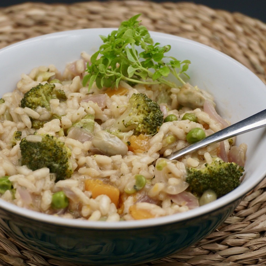 A serving of broccoli and blue cheese risotto