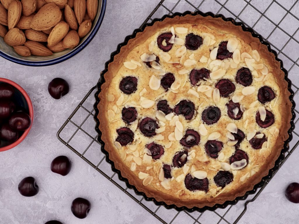Cherry and almond Bakewell tart