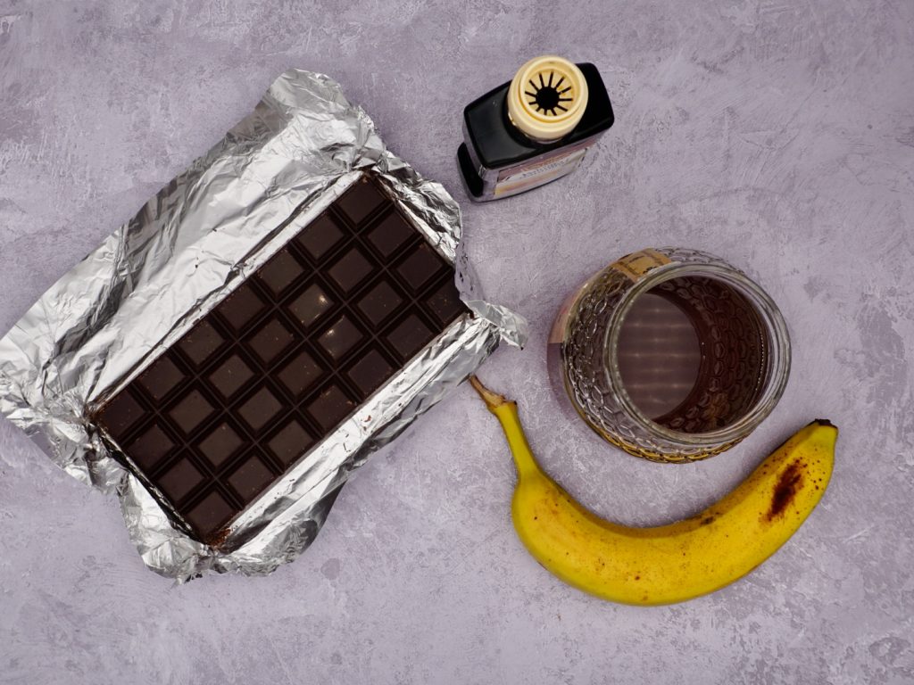 Main ingredients for chocolate and banana truffles
