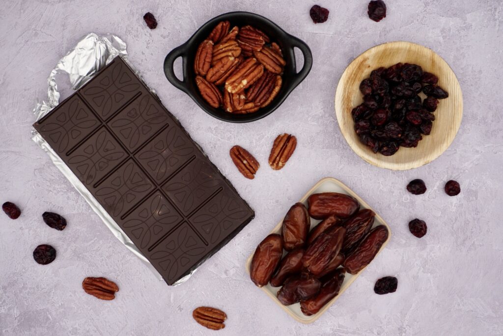 Ingredients for chocolate date and nut bars