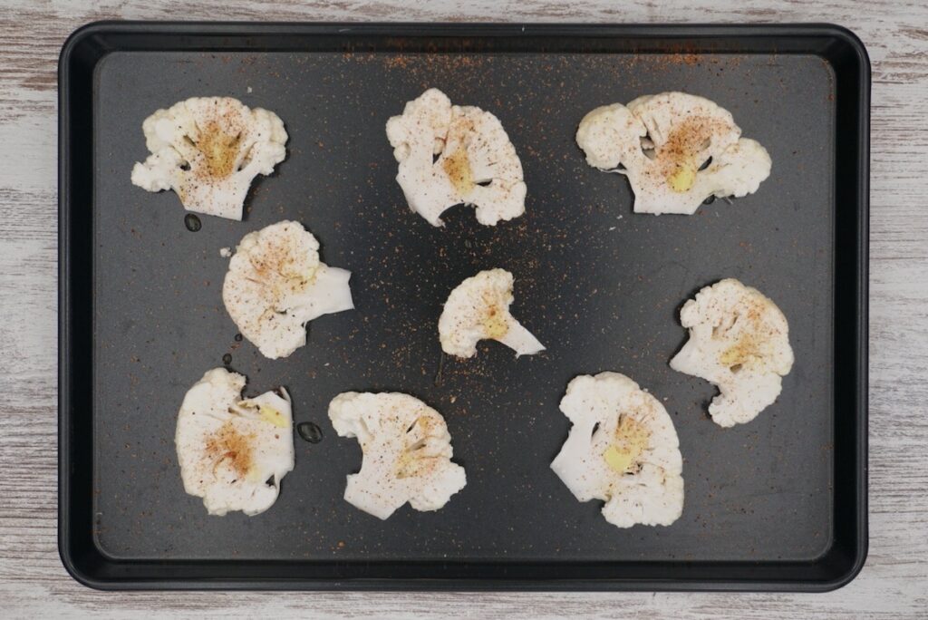 Sliced cauliflower with seasoning