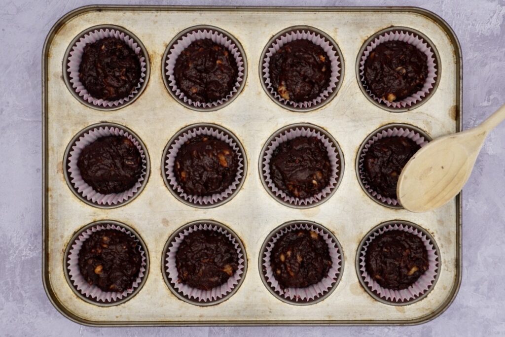 Unbaked double chocolate banana muffins