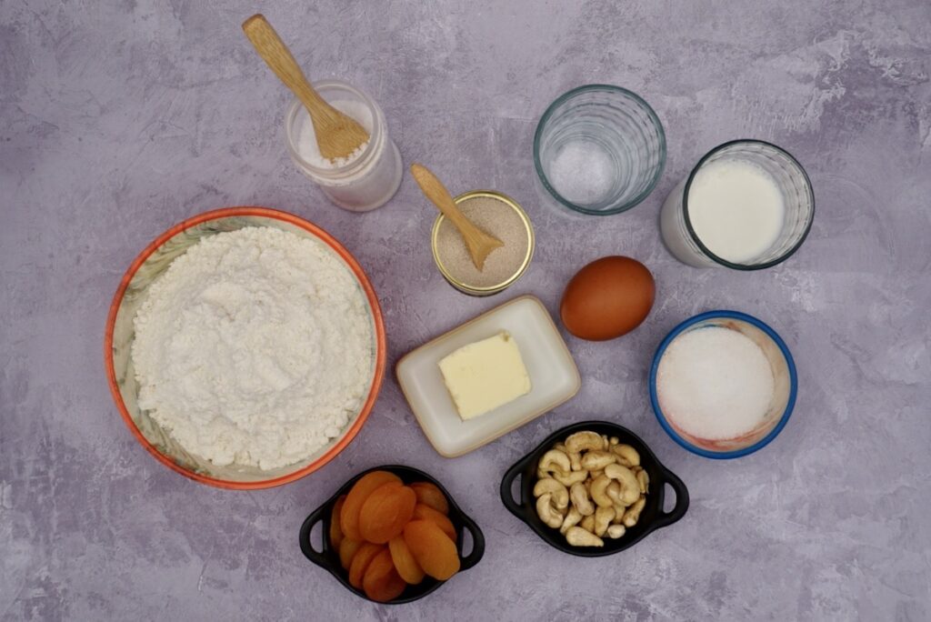 Ingredients for apricot and cashew loaf