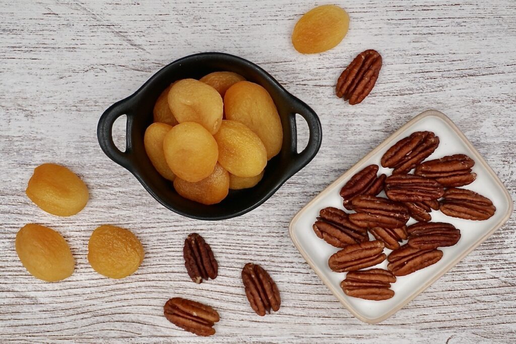 Dried apricots and pecan nuts