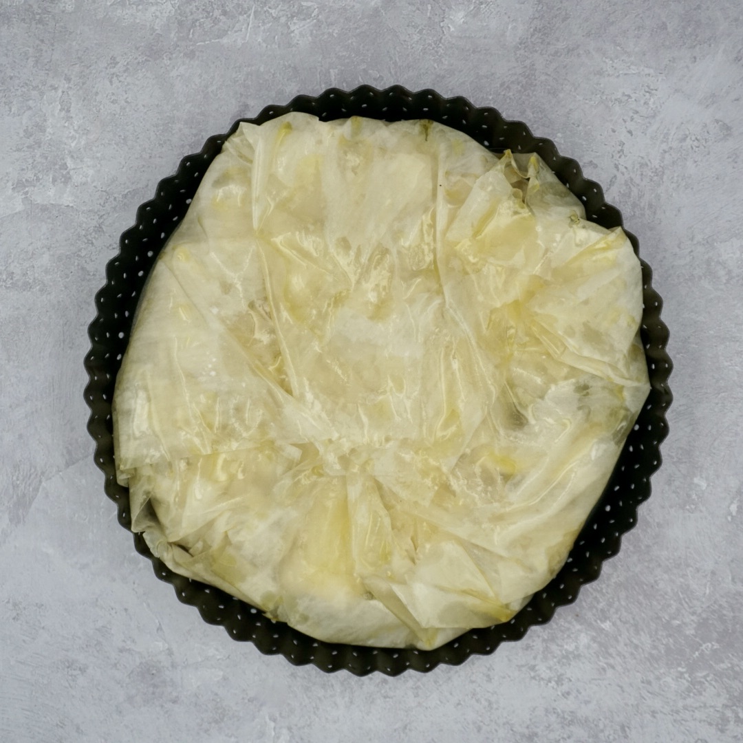 Unbaked filo parcel with Camembert