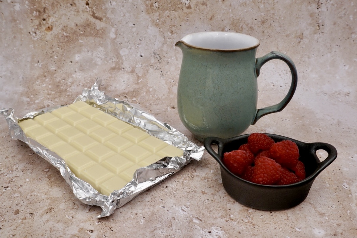 White chocolate, cream and raspberries