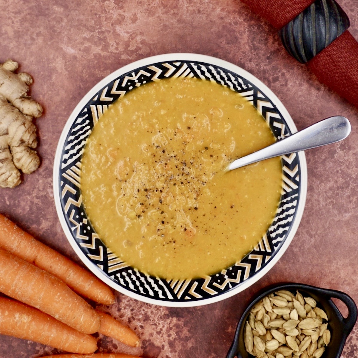Spicy carrot and lentil soup.