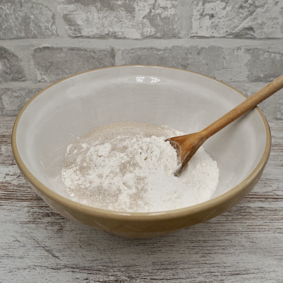 Bread dough ingredients in a bowl