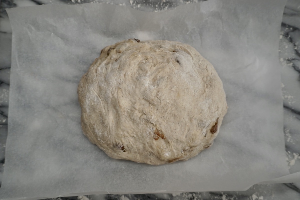Bread dough on non-stick baking parchment