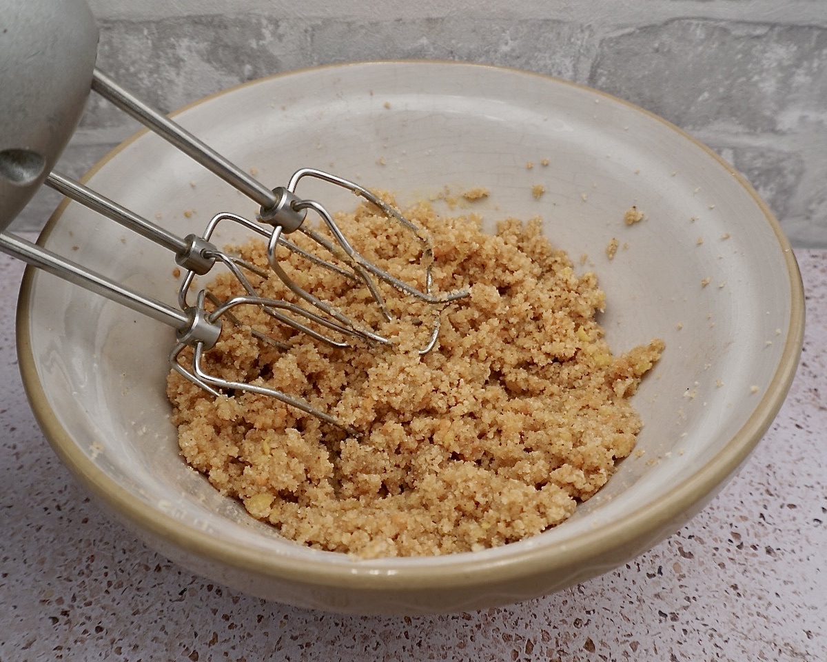 Mixing biscuit dough with an electric mixer