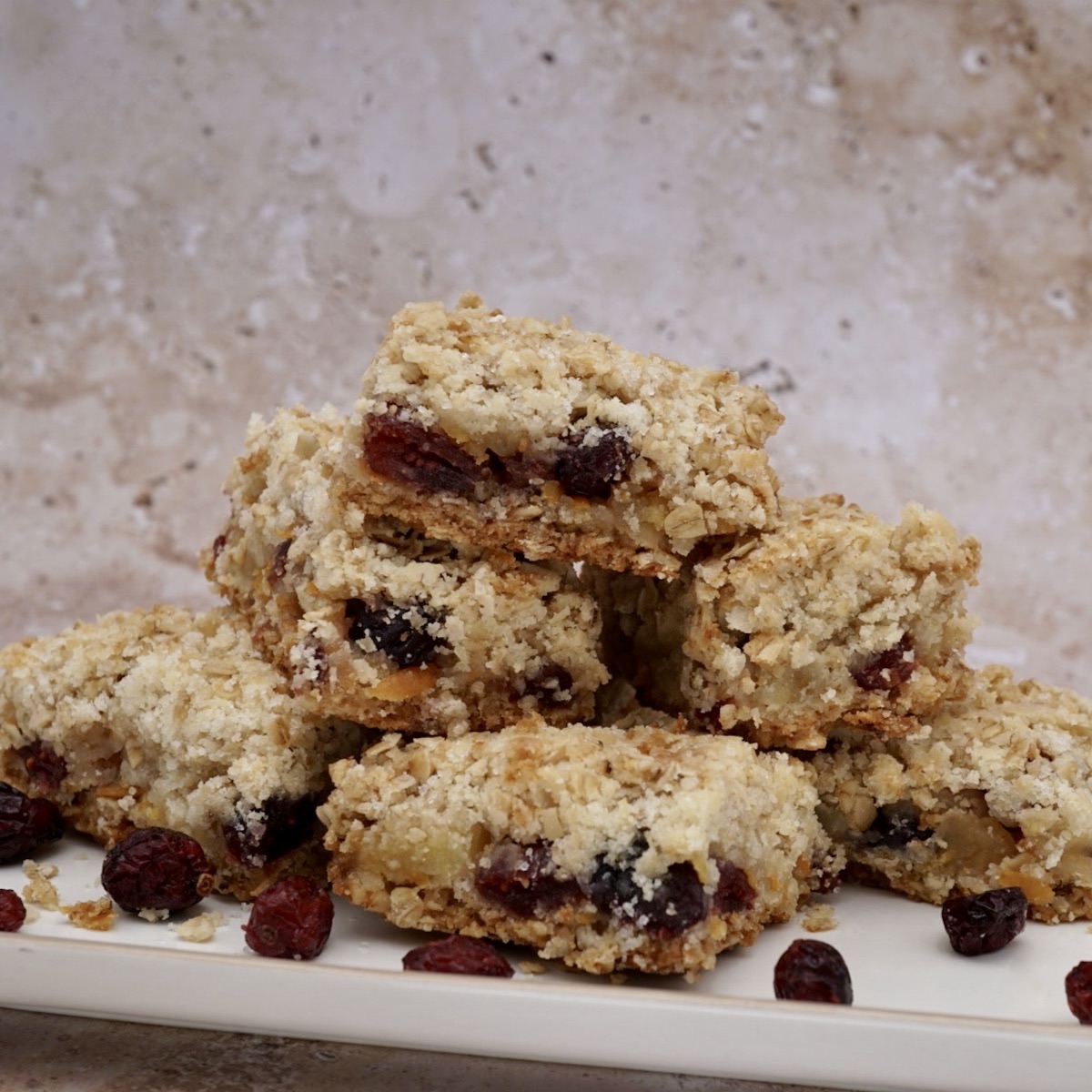 A stack of fruit crumble bars