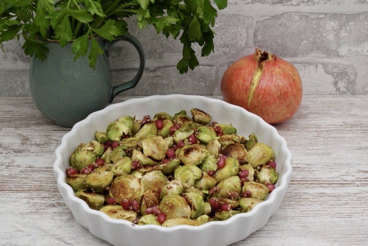 Roast sprouts with pomegranate 