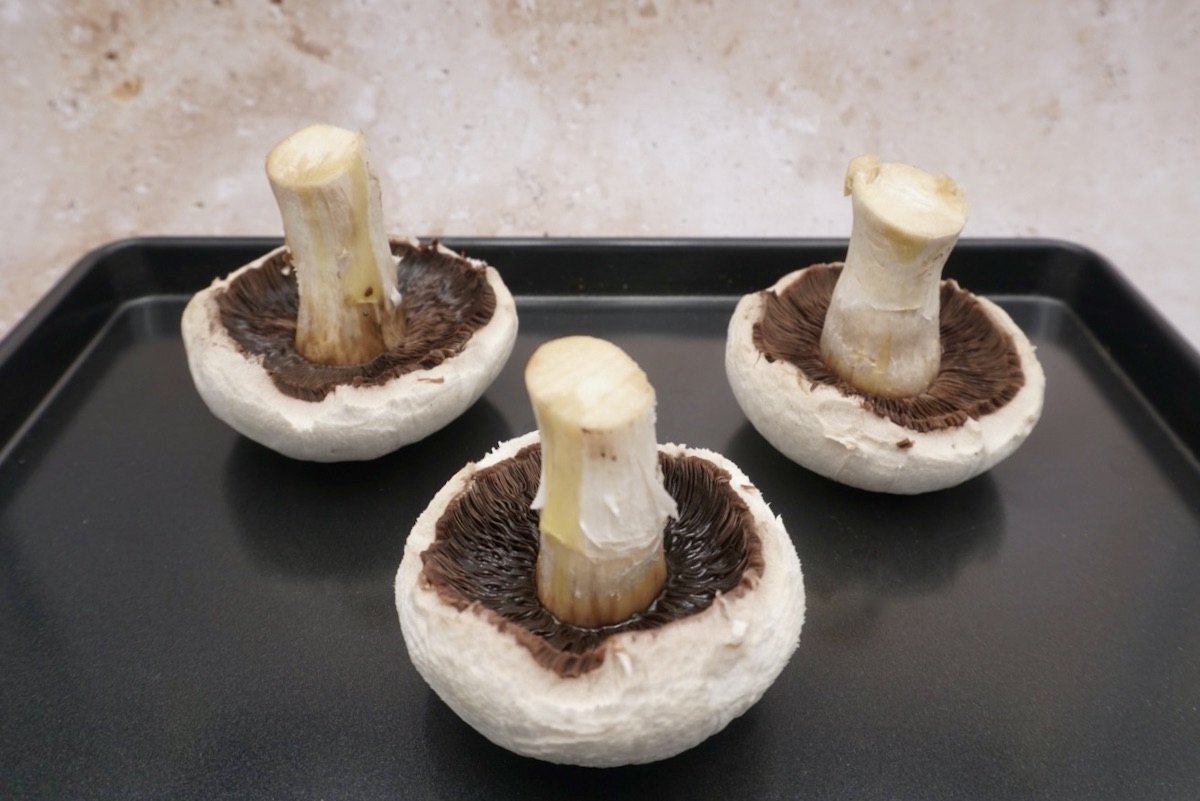 Mushrooms on a baking tray