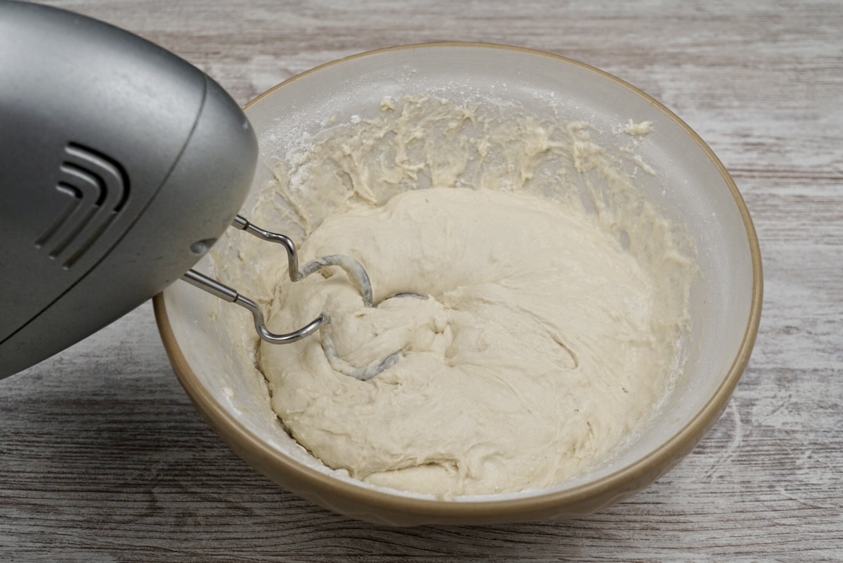 Mixing bread dough with dough hooks