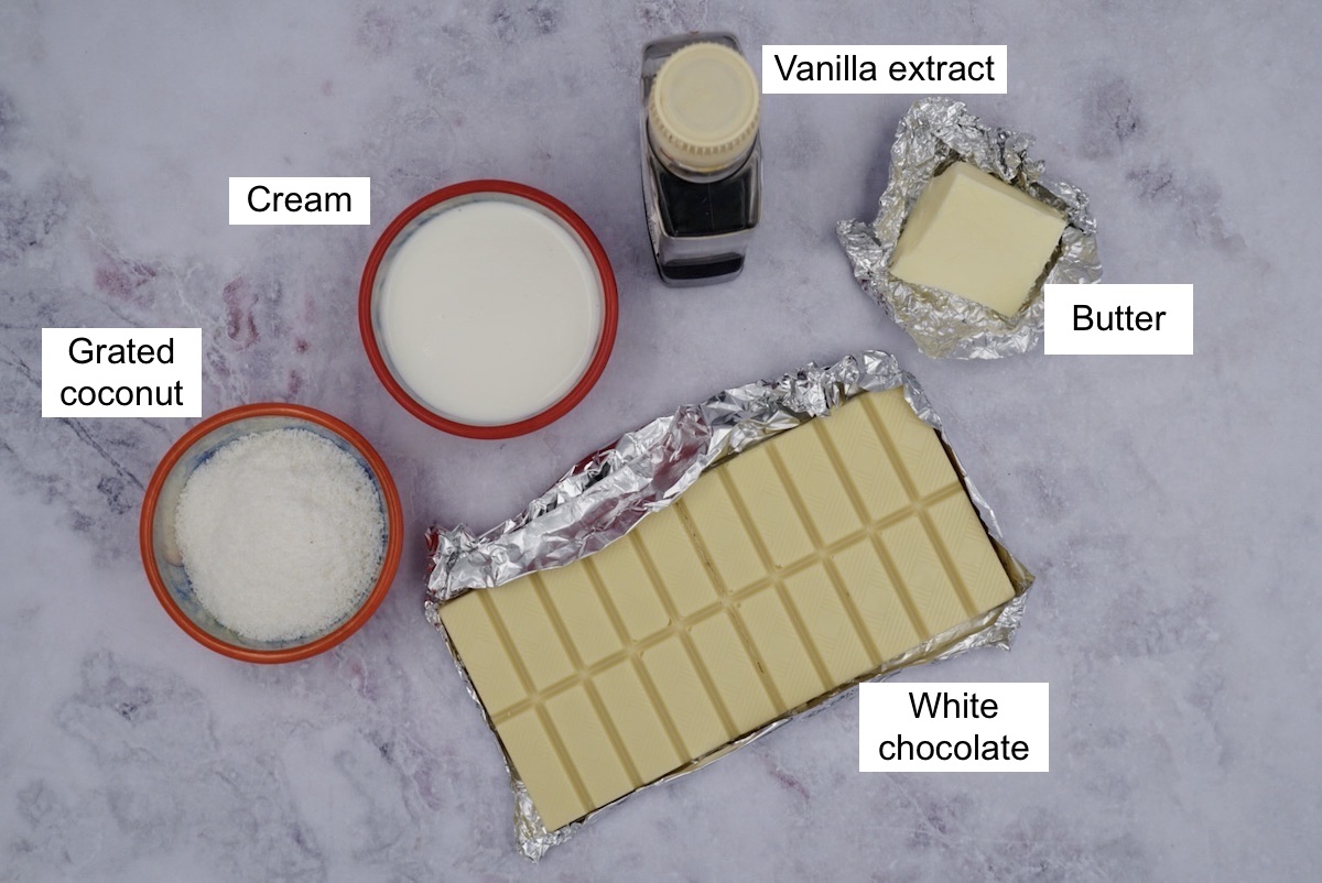 Ingredients for white chocolate truffles