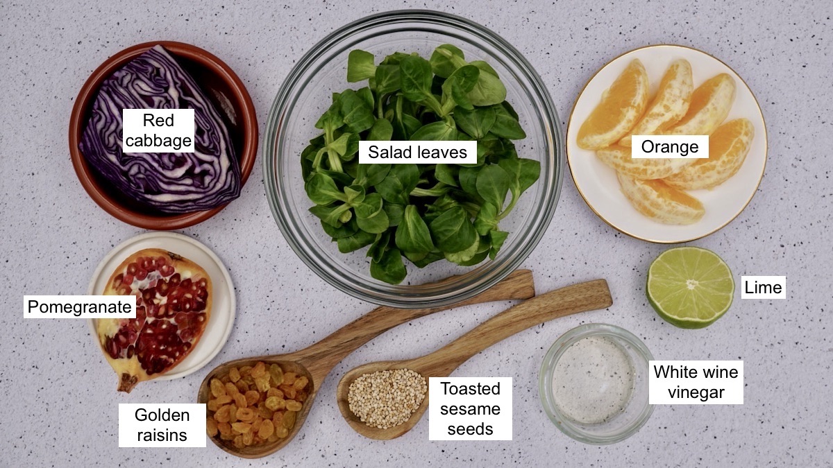 Labelled ingredients for winter salad
