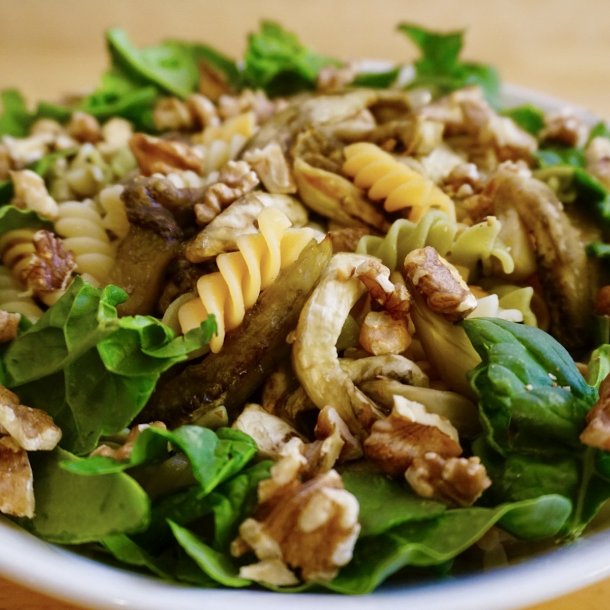 Aubergine and pasta salad