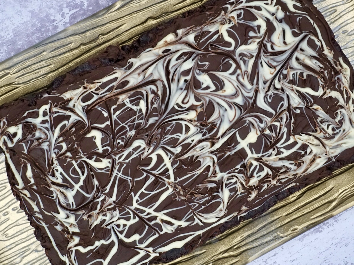 Chocolate tiffin with marbled chocolate topping