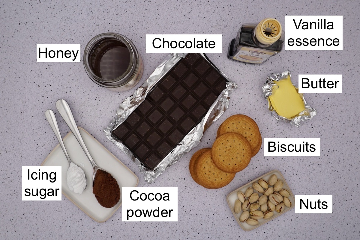 Labelled ingredients for chocolate salami