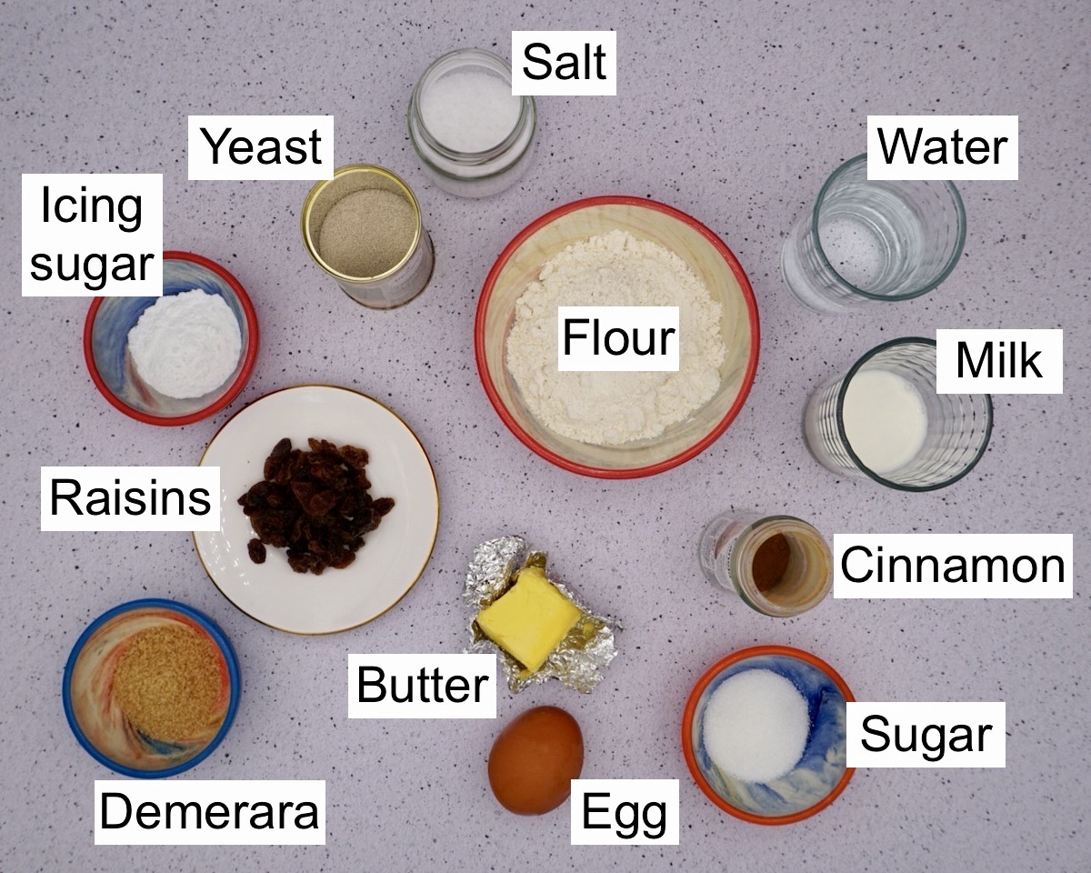 Labelled ingredients for cinnamon star bread.