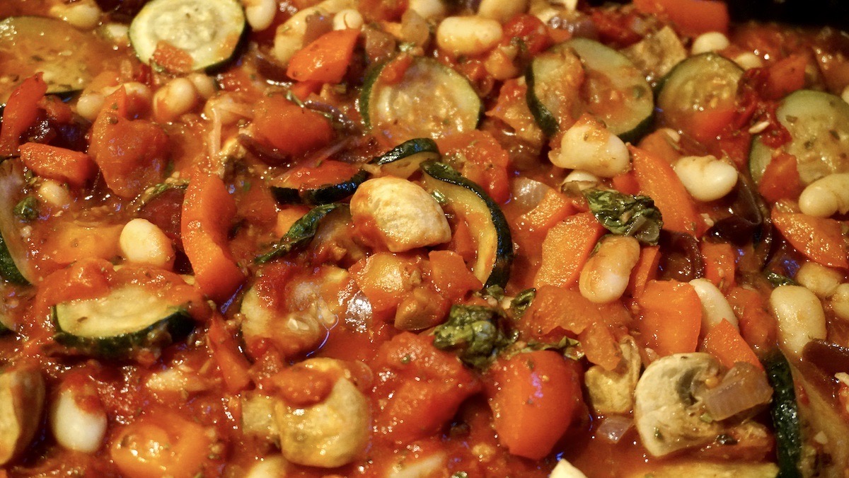 A close up view of Mediterranean vegetable stew.