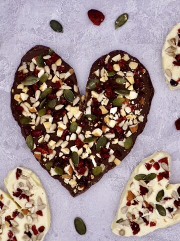 Chocolate bark hearts.