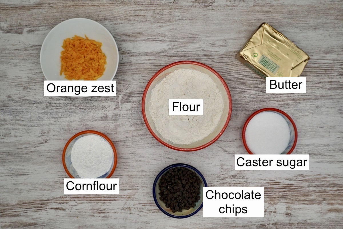 Labelled ingredients for cookies.