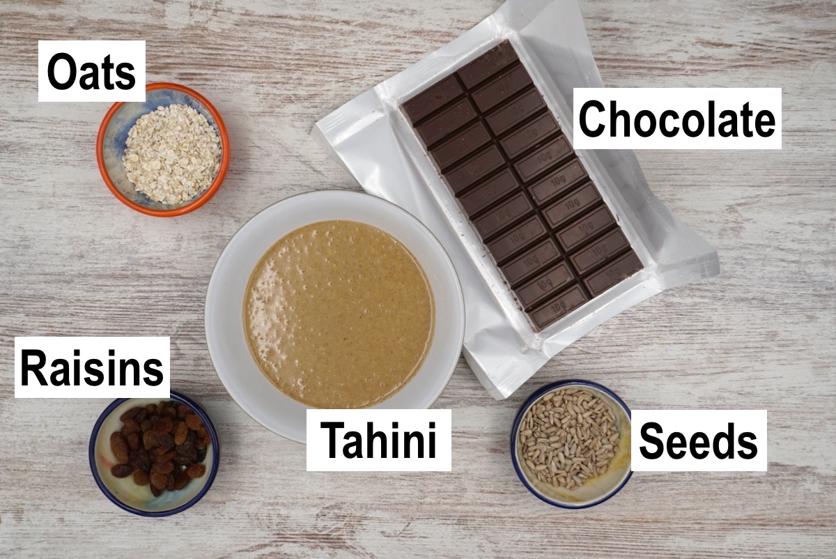 Annotated ingredients for chocolate tahini.