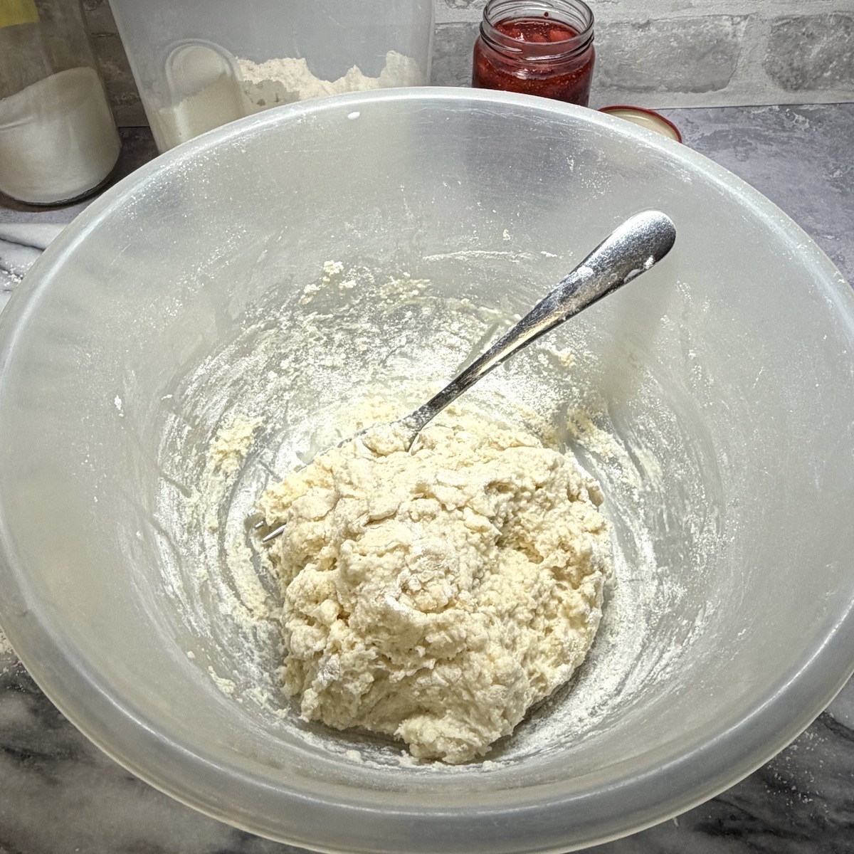 A bowl containing dough for scones.
