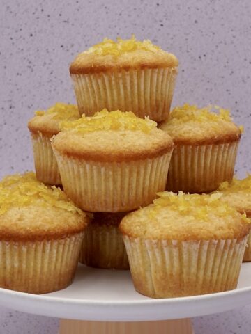 A stack of lemon drizzle cupcakes.