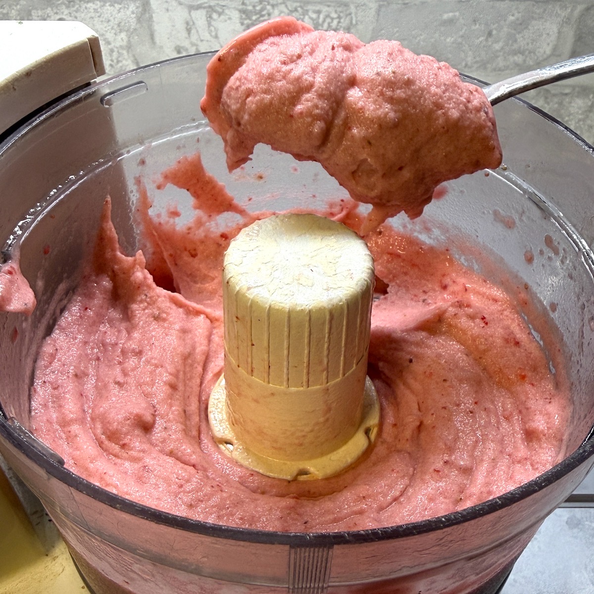 Blended strawberries and b banana in a food processor.
