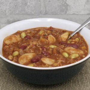 A bowl of three bean chilli.
