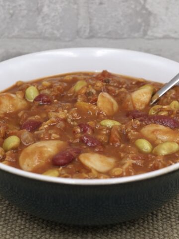 A bowl of three bean chilli.